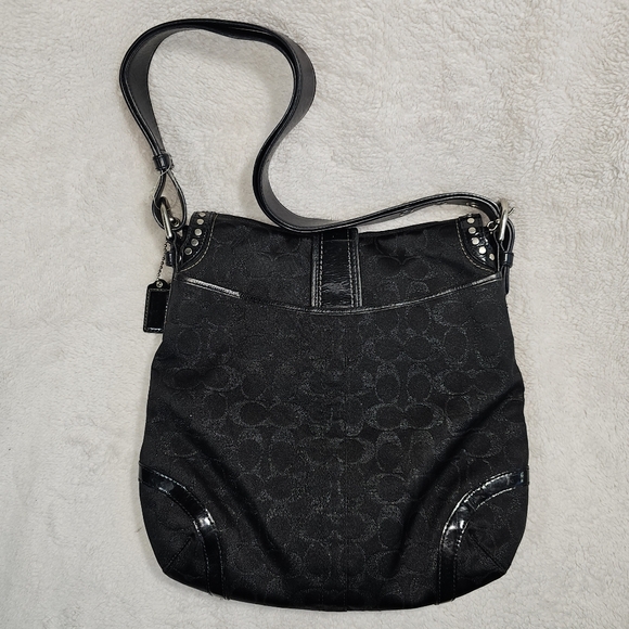 Coach Studded Lurex Black Signature Flap Duffle Crossbody Bag - Picture 3 of 14